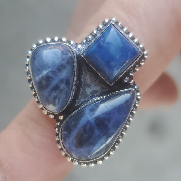 New Sodalite and Lapis Lazuli 925 Silver Ring. - Picture 11 of 13